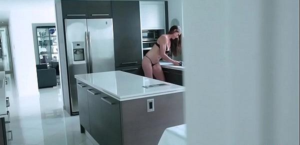  My frustrated stepmom jerked my dick off in the kitchen
